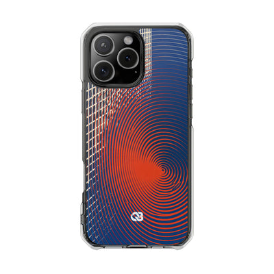Blue Impact MagSafe Phone Case for iPhone - Orange Orbit Grid