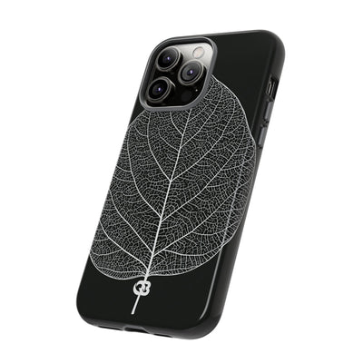 Black Tough Phone Case for iPhone - Bleached Leaf Lattice