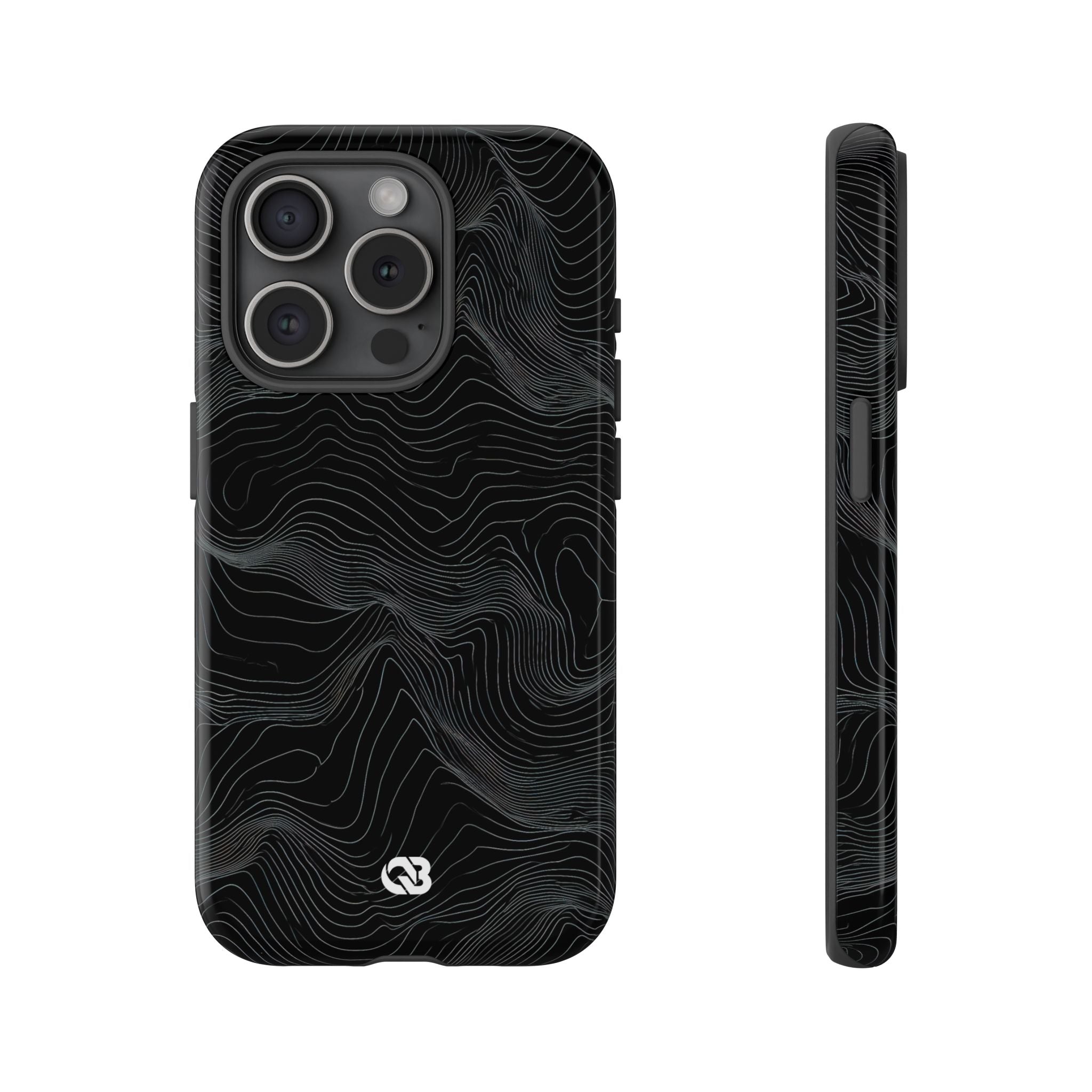Black Tough Phone Case for iPhone - Obsidian Topo Wireframe