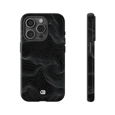 Black Tough Phone Case for iPhone - Obsidian Topo Wireframe