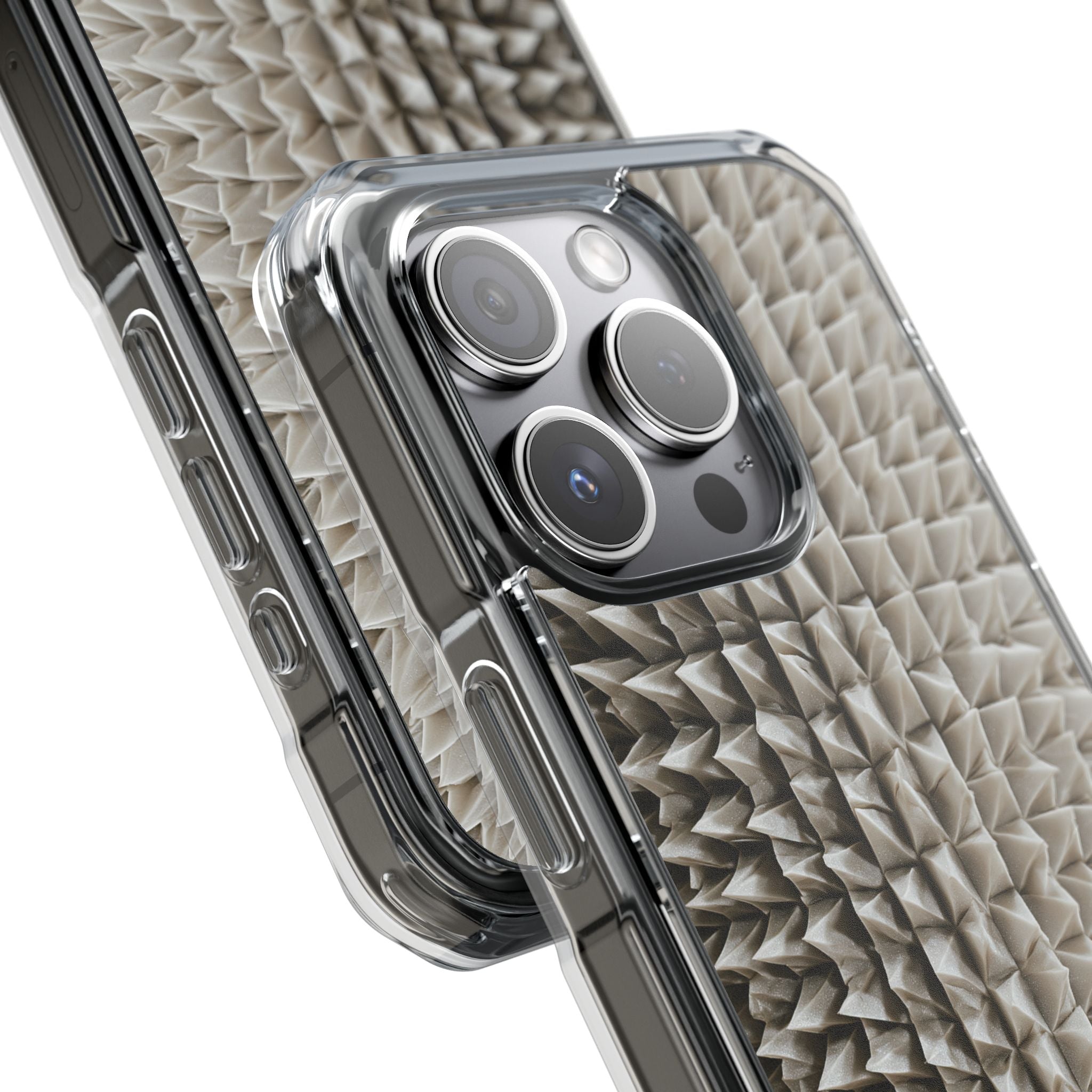 Beige Impact MagSafe Phone Case for iPhone - Bone Spiked Grid