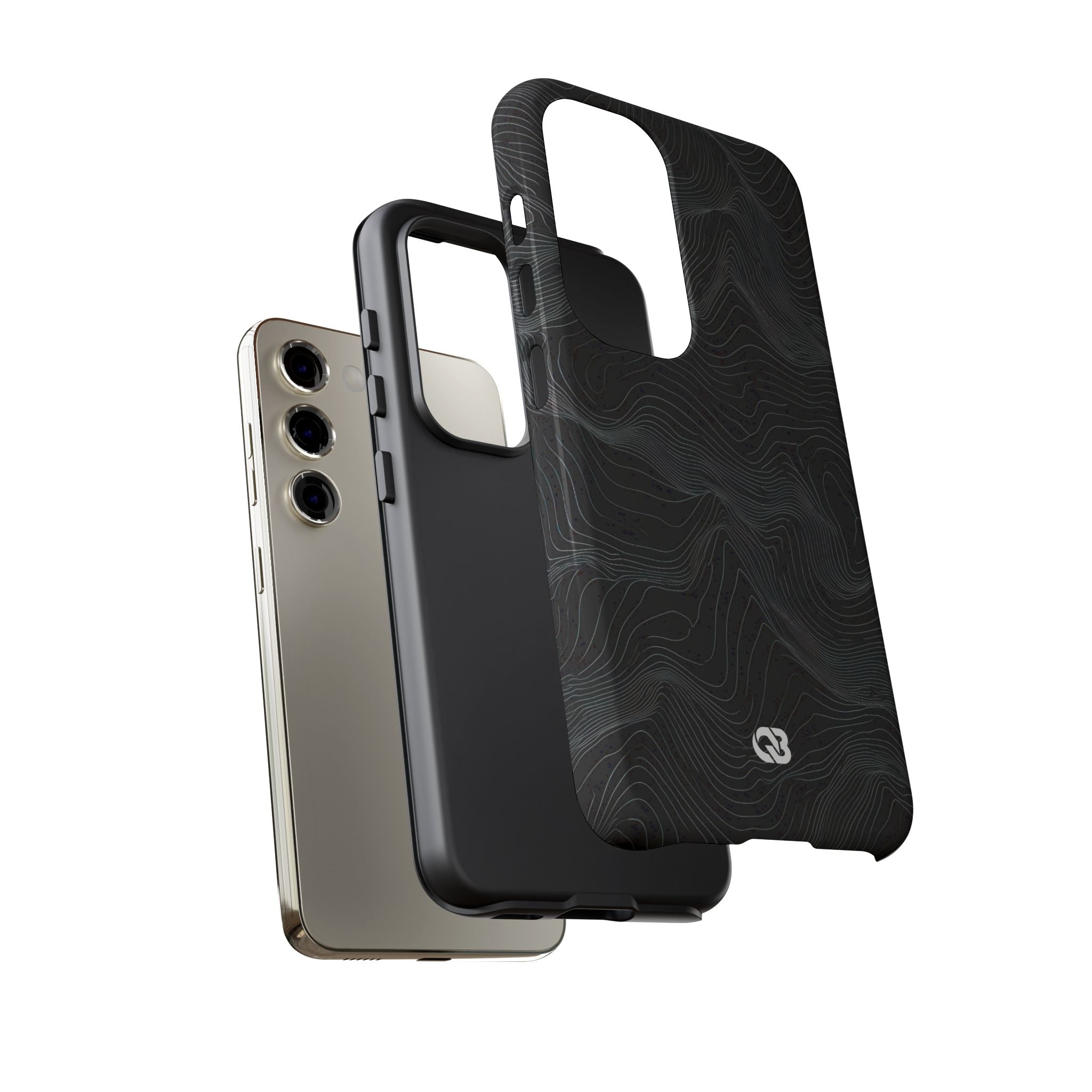 Black Tough Phone Case for Samsung - Obsidian Topo Wireframe