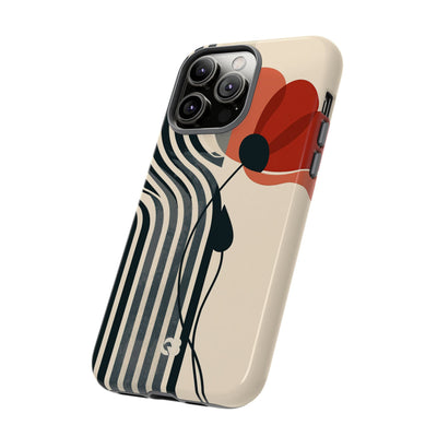 Beige Tough Phone Case for iPhone - Crimson Line Bloom