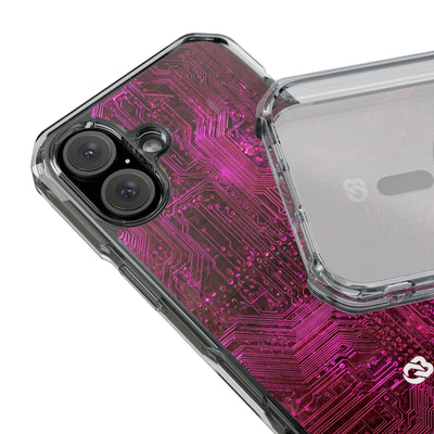 Magenta Circuit Trace · Clear Impact Magnetic Phone Case for iPhone · Pink