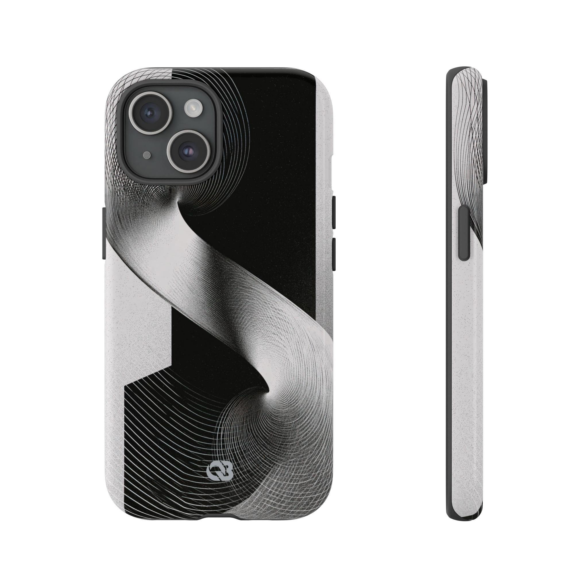 Grey Tough Phone Case for iPhone - Obsidian Moiré Wave