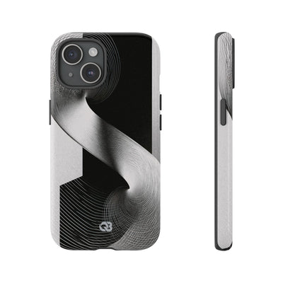 Grey Tough Phone Case for iPhone - Obsidian Moiré Wave