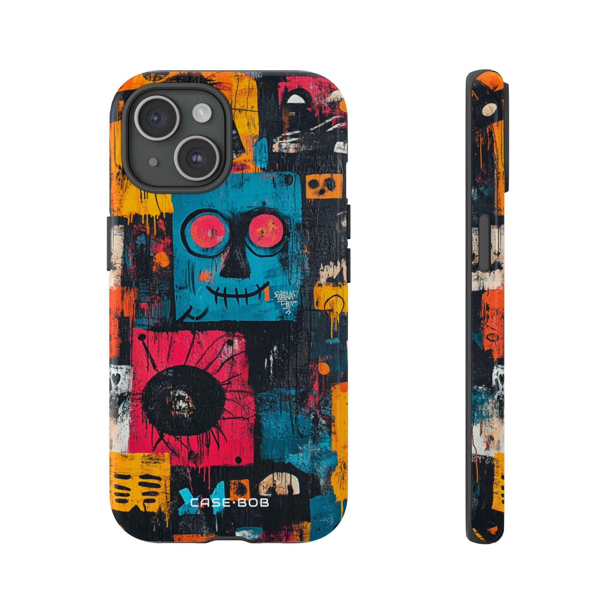 Blauwe stiksel lach iPhone 15 hoesje - Tough