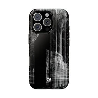 Black Tough Phone Case for iPhone - Ghost Urban Wireframe