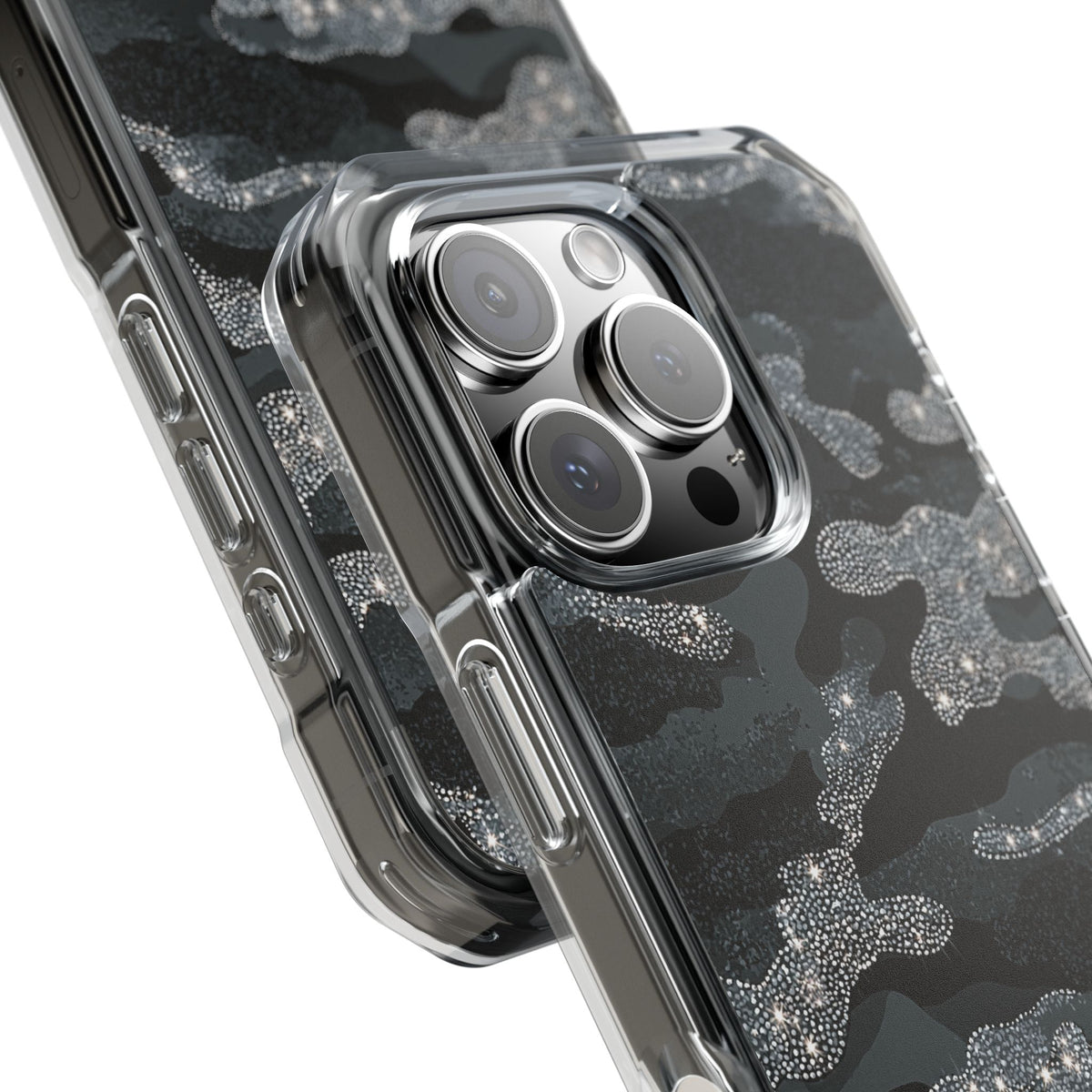 Glitter Shadow Camo · Clear Impact Magnetic Phone Case for iPhone · Black
