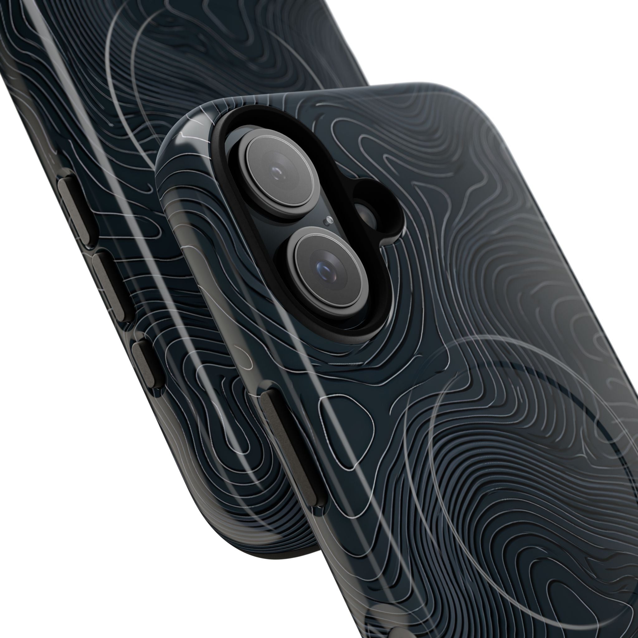 Black Tough 2.0 Magsafe Phone Case for iPhone - Obsidian Ridge Topo