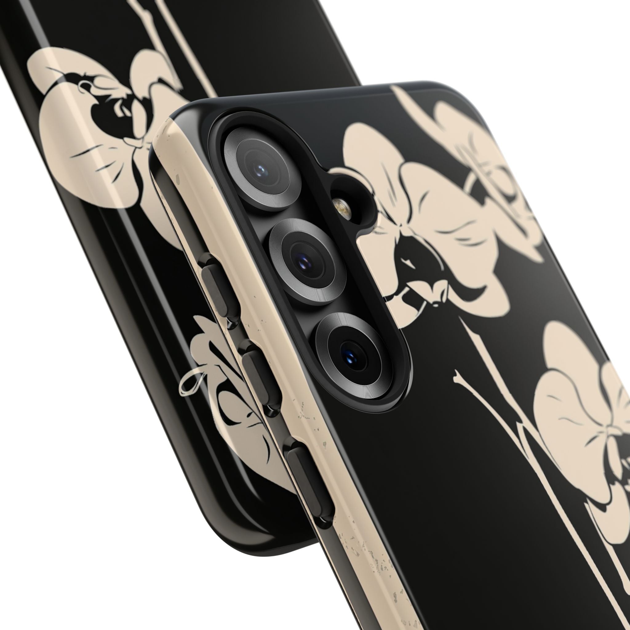 Black Tough Phone Case for Samsung - Obsidian Bone Orchid