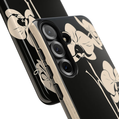Black Tough Phone Case for Samsung - Obsidian Bone Orchid