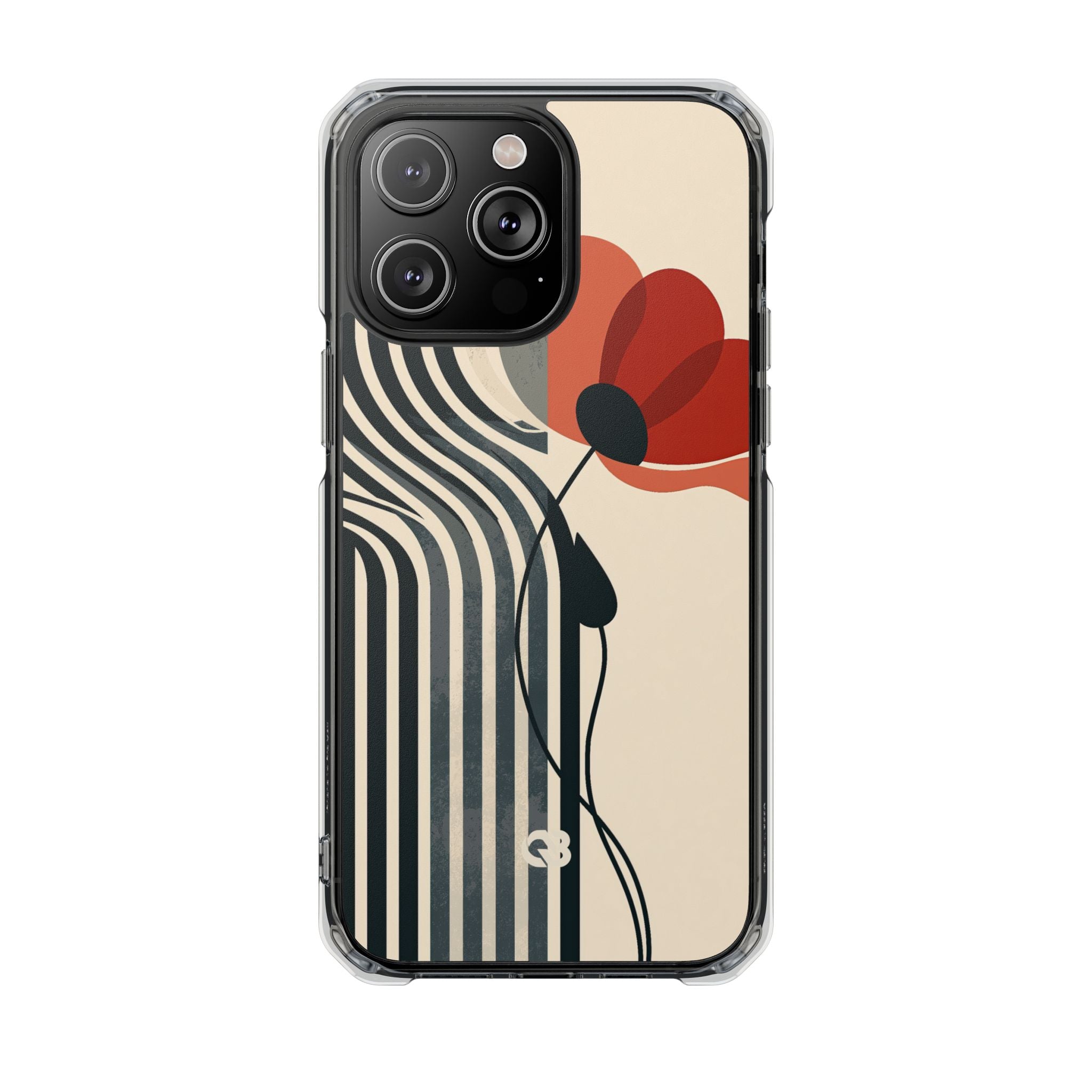 Beige Impact MagSafe Phone Case for iPhone - Crimson Line Bloom