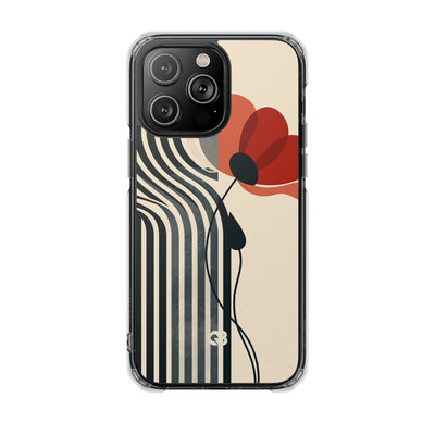 Beige Impact MagSafe Phone Case for iPhone - Crimson Line Bloom