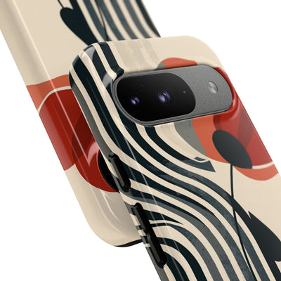Beige Tough Phone Case for Google Pixel - Crimson Line Bloom