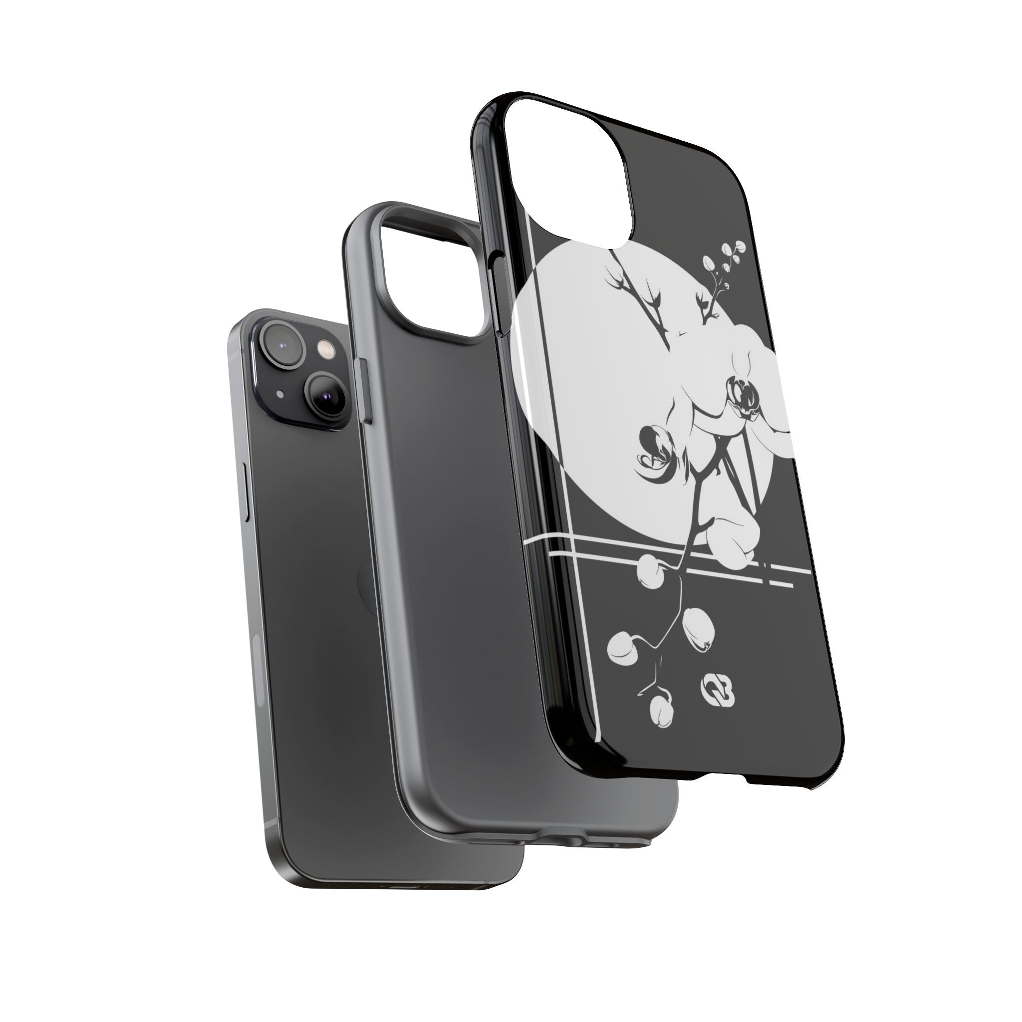 Black Tough Phone Case for iPhone - Lunar Orchid Grid