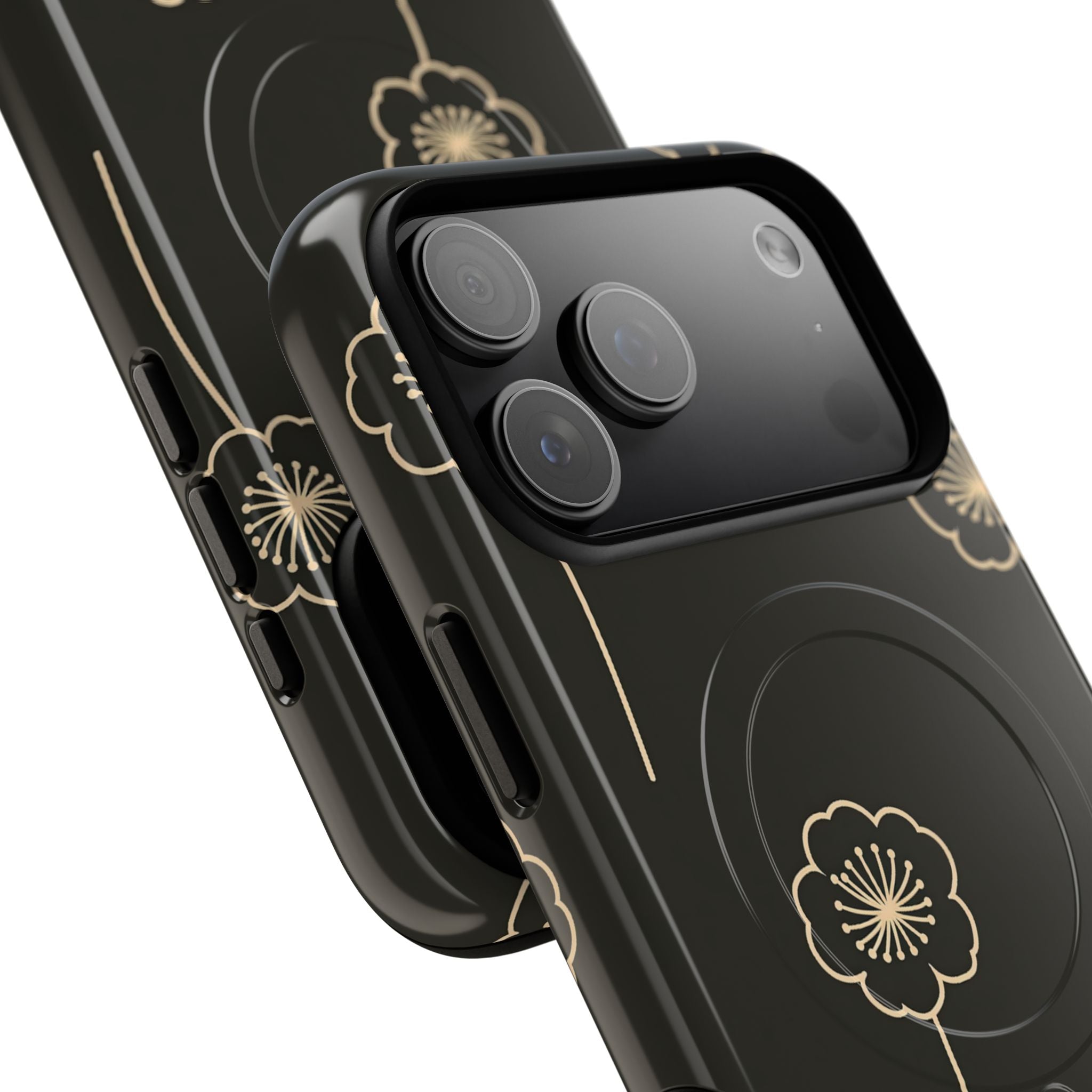 Black Tough 2.0 Magsafe Phone Case for iPhone - Obsidian Sand Petals