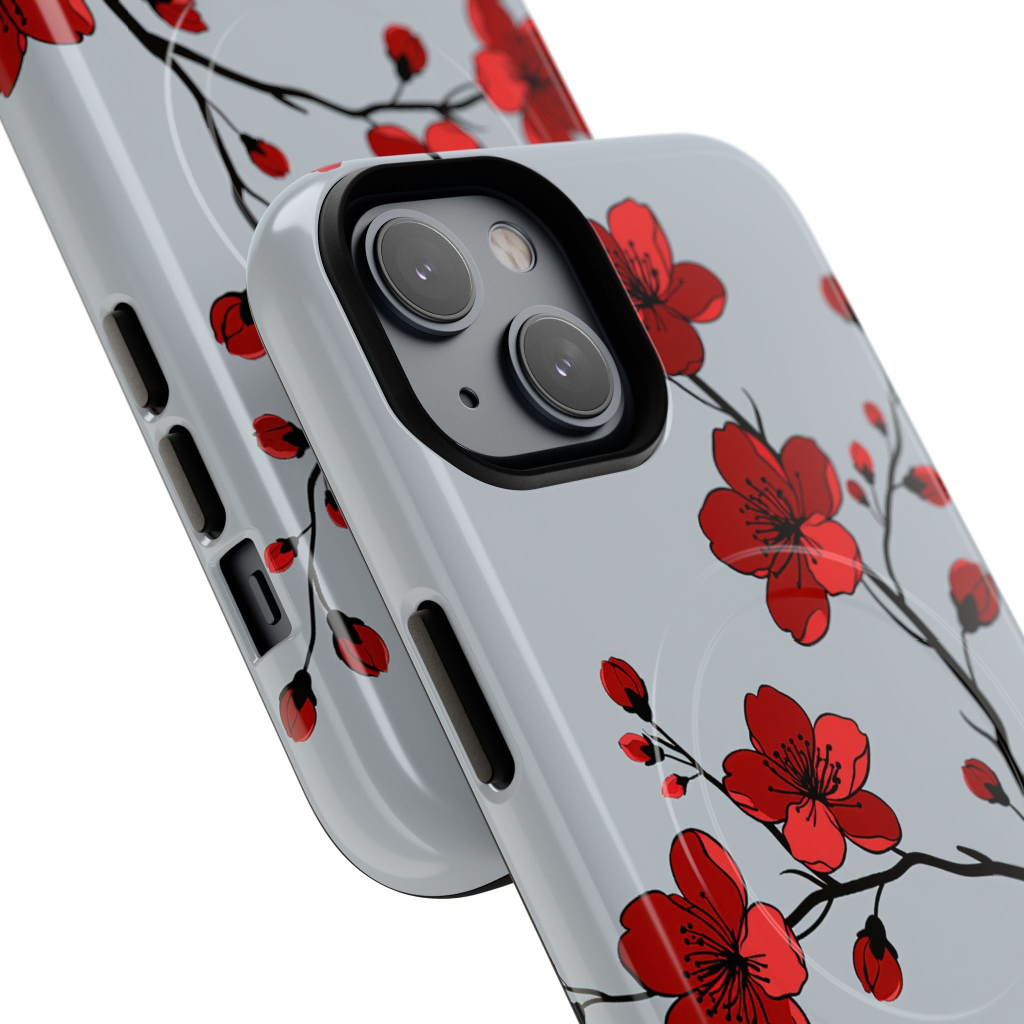 Grey Tough 2.0 Magsafe Phone Case for iPhone - Crimson Blossom Onyx
