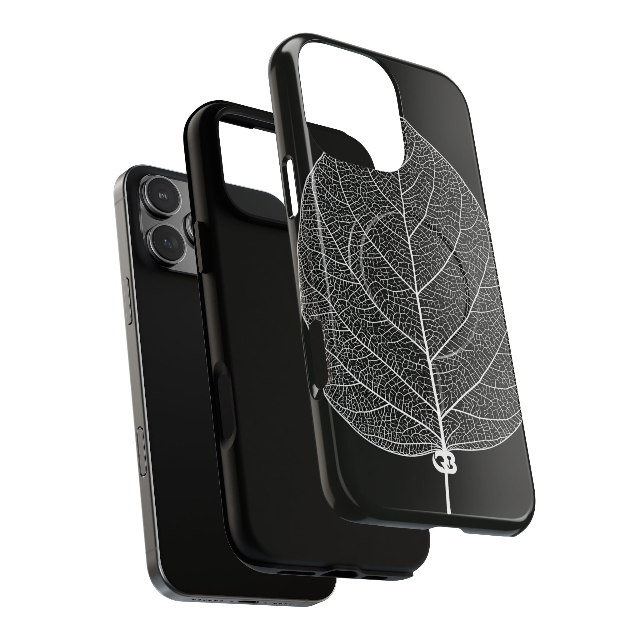 Black Tough 2.0 Magsafe Phone Case for iPhone - Bleached Leaf Lattice