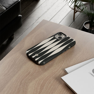 Black Tough Phone Case for iPhone - Ivory Spindle Grid