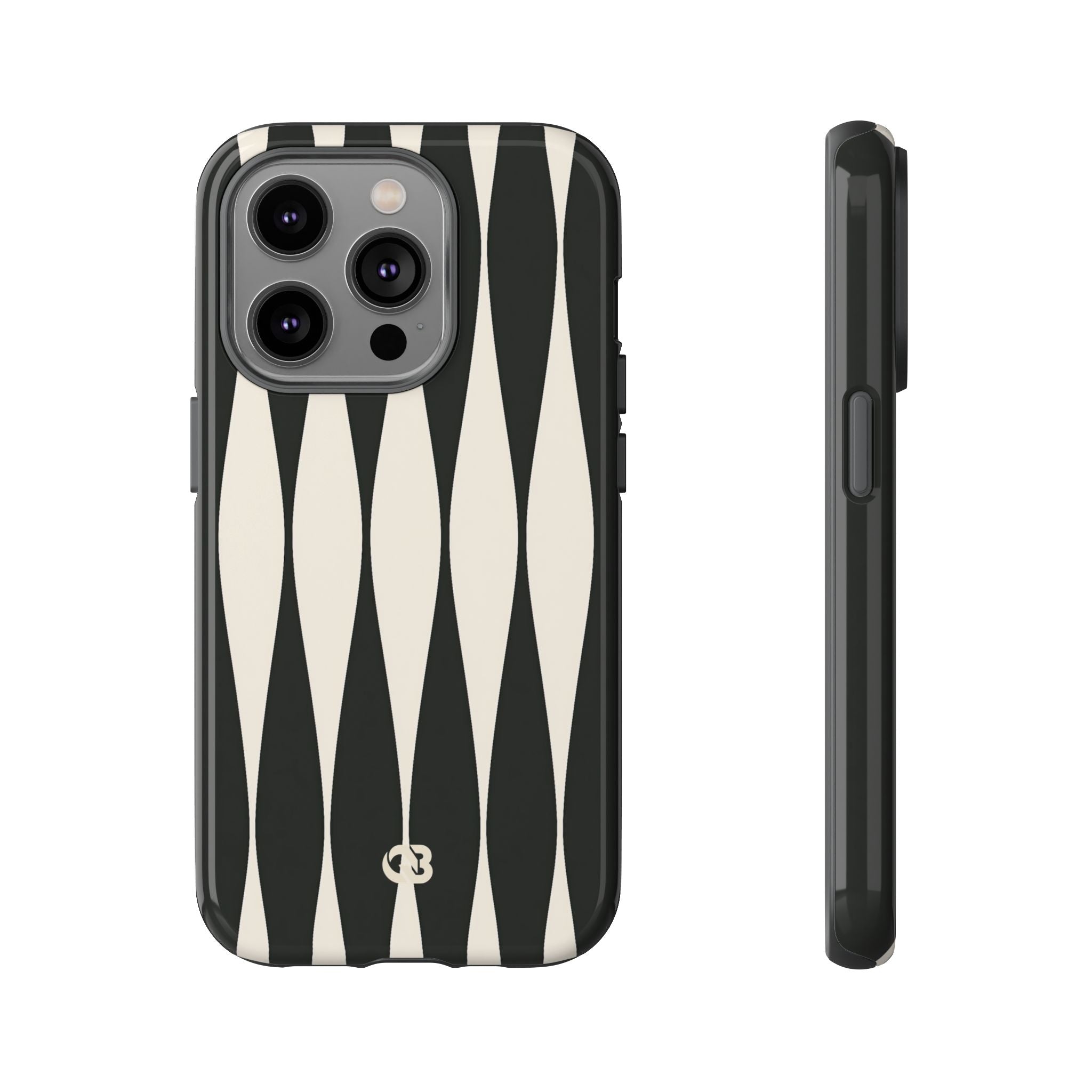Black Tough Phone Case for iPhone - Ivory Spindle Grid