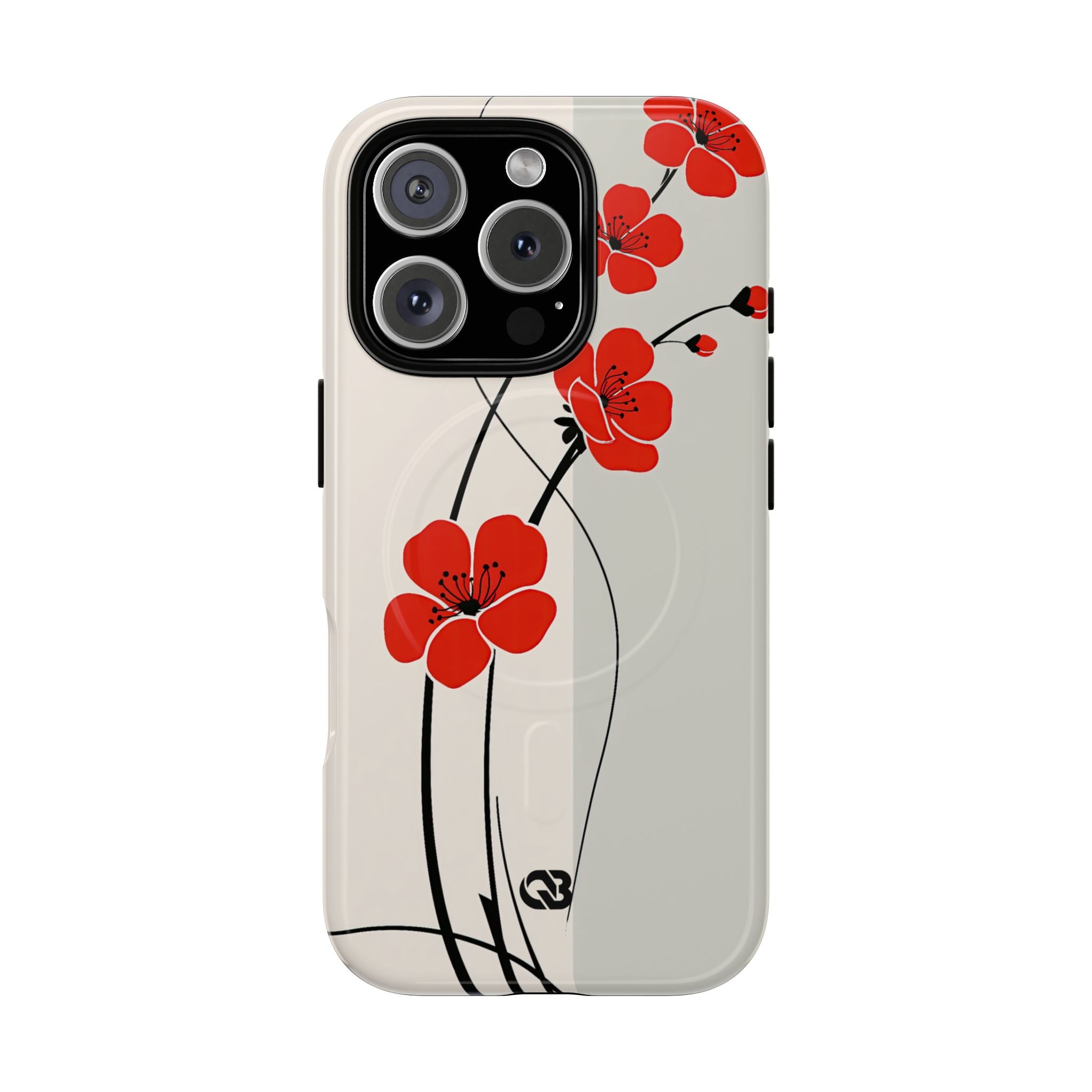 Beige Tough 2.0 Magsafe Phone Case for iPhone - Scarlet Ink Petals