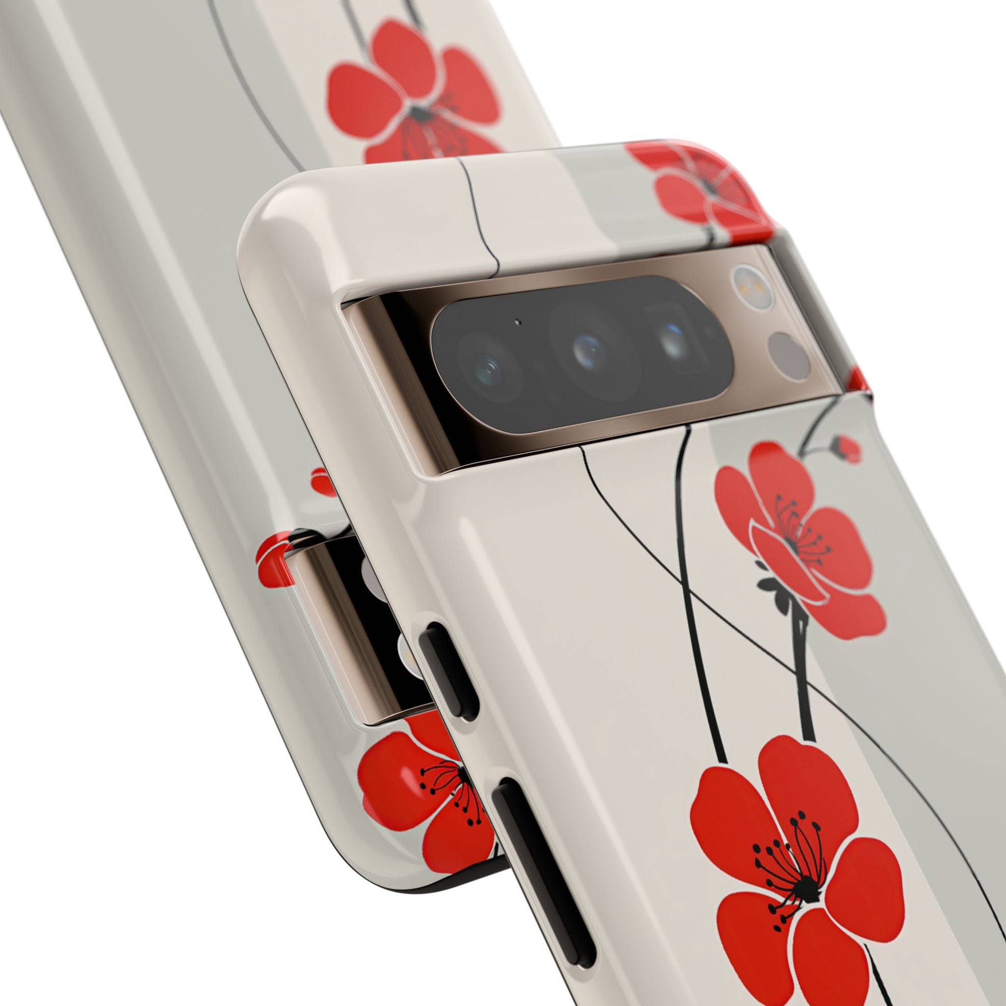 Beige Tough Phone Case for Google Pixel - Scarlet Ink Petals
