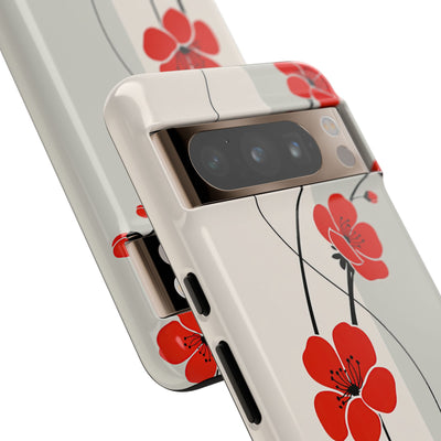 Beige Tough Phone Case for Google Pixel - Scarlet Ink Petals