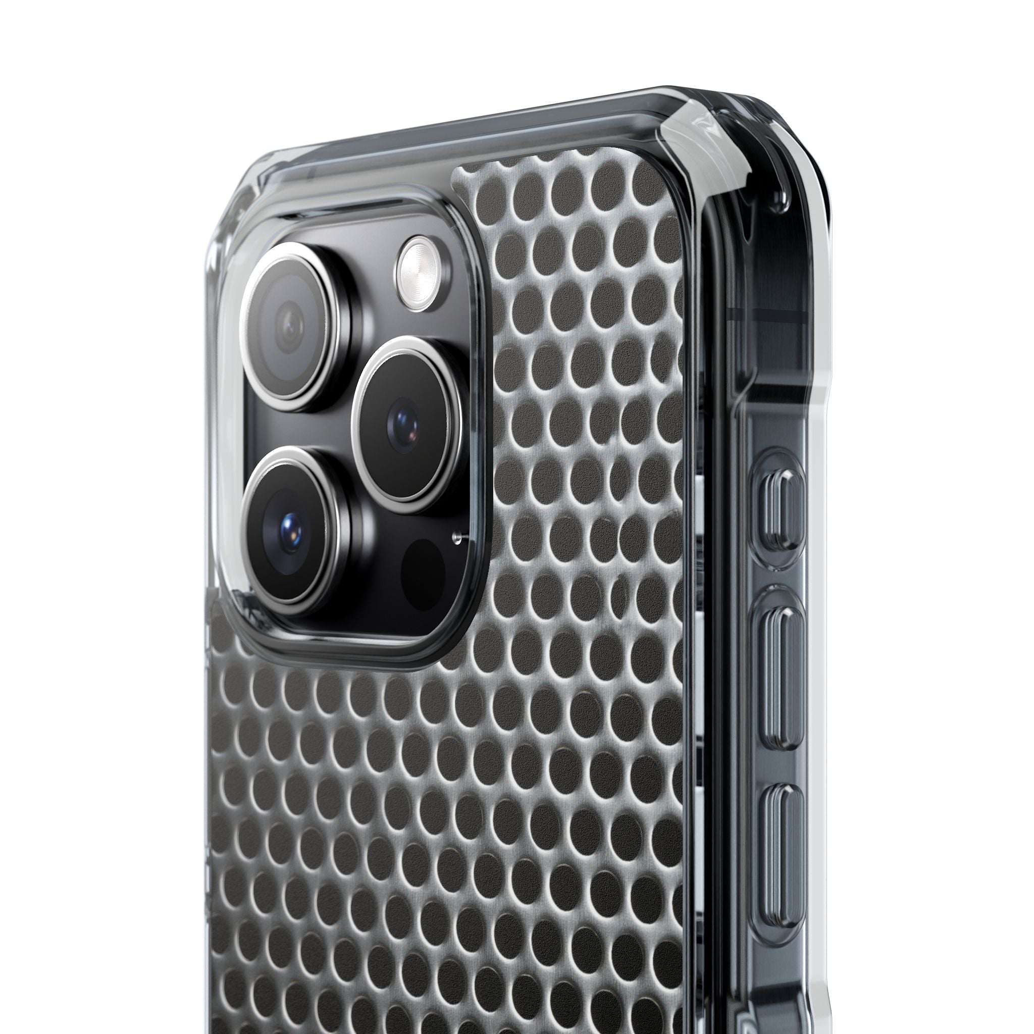 Silver Impact MagSafe Phone Case for iPhone - Brutalist Steel Mesh