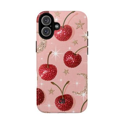 Bedazzled Ruby Cherries · Tough Phone Case for iPhone · Pink