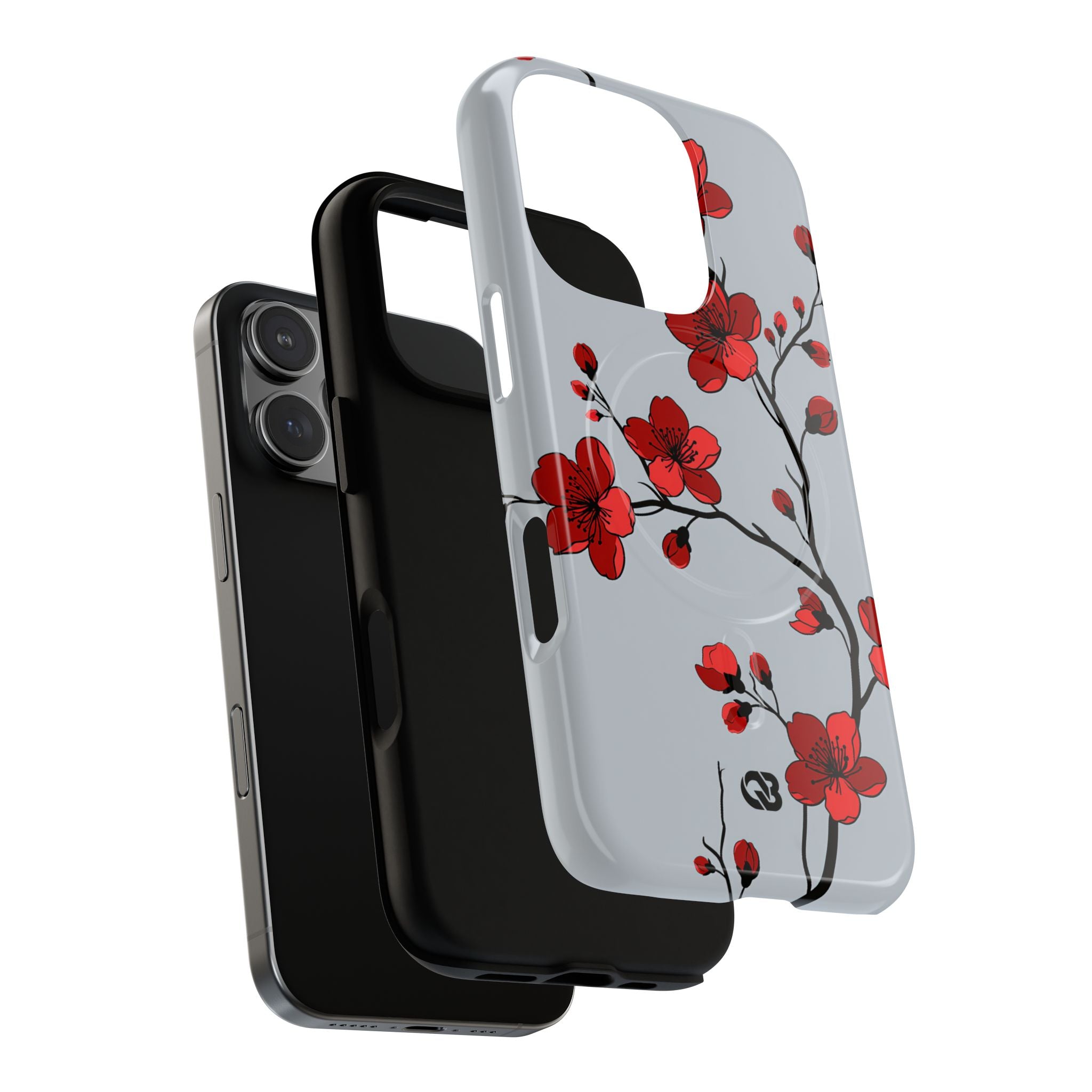 Grey Tough 2.0 Magsafe Phone Case for iPhone - Crimson Blossom Onyx