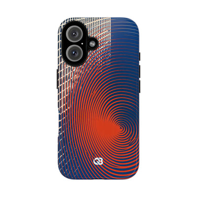 Blue Tough Phone Case for iPhone - Orange Orbit Grid