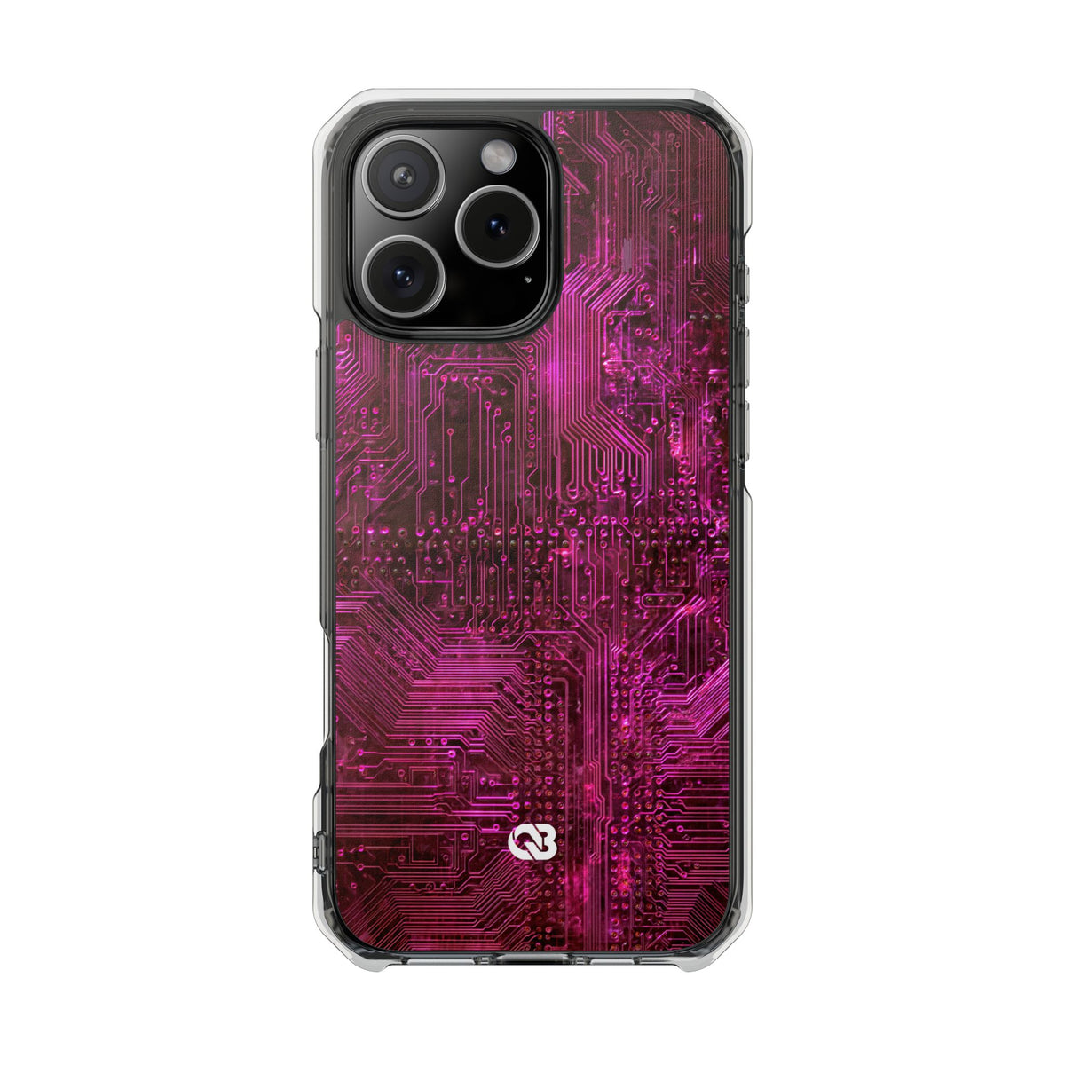 Magenta Circuit Trace · Clear Impact Magnetic Phone Case for iPhone · Pink