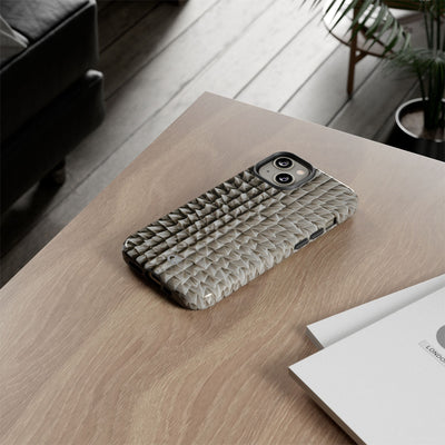 Beige Tough Phone Case for iPhone - Bone Spiked Grid