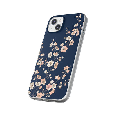 Blue Lite Phone Case for iPhone - Midnight Peach Sakura