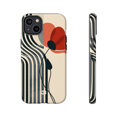Beige Tough Phone Case for iPhone - Crimson Line Bloom