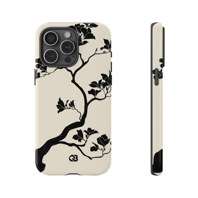 Beige Tough Phone Case for iPhone - Obsidian Bonsai Silhouette