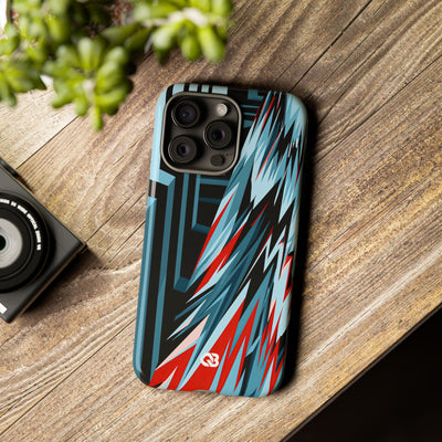 Blue Tough Phone Case for iPhone - Glitch Peak Cyan