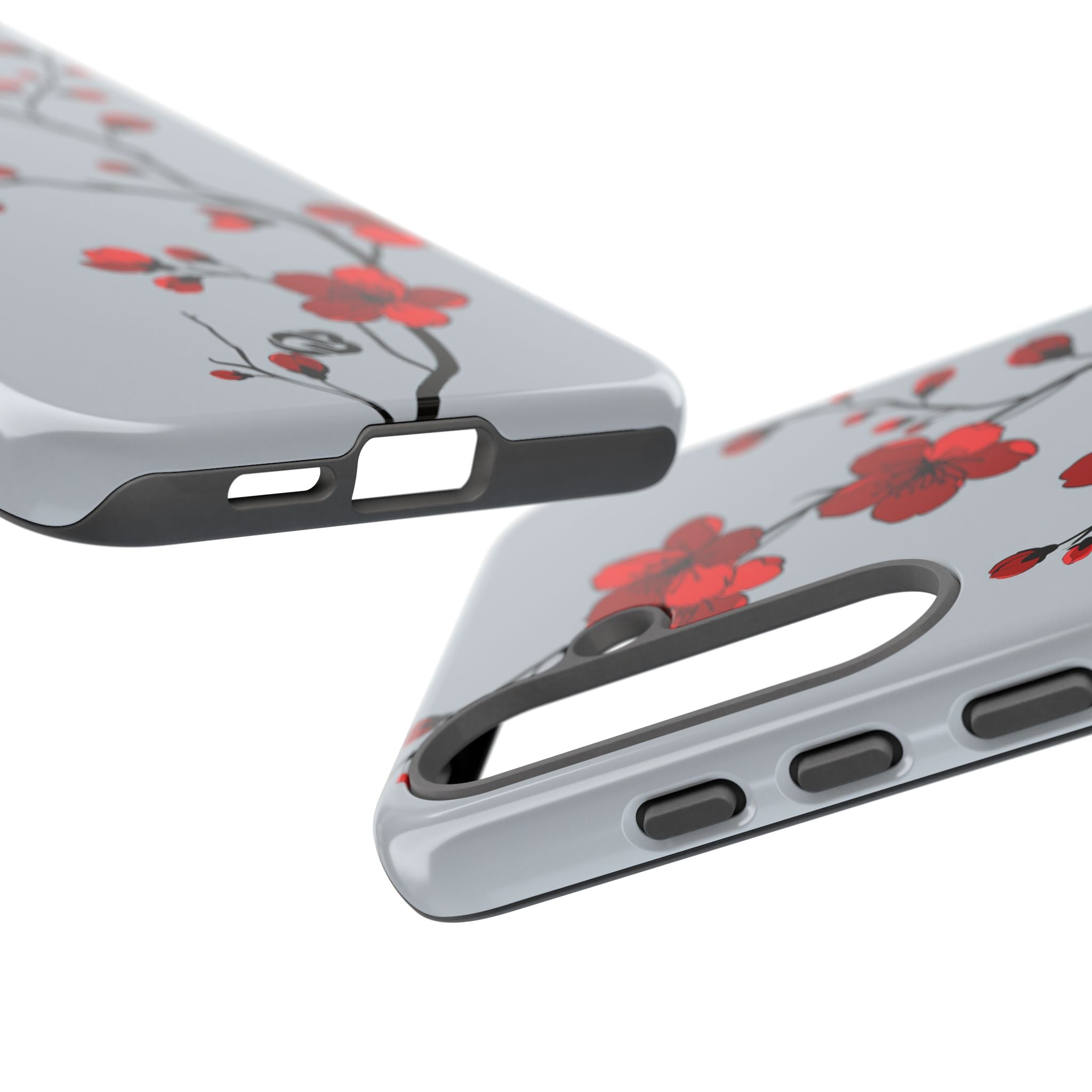 Grey Tough Phone Case for Samsung - Crimson Blossom Onyx