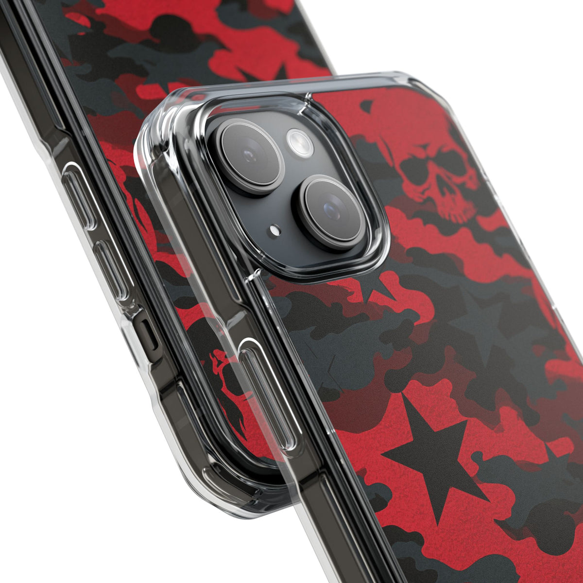 Crimson Skull Camo · Clear Impact Magnetic Phone Case for iPhone · Red