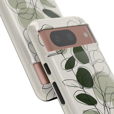 Green Tough Phone Case for Google Pixel - Muted Eucalyptus Sketch