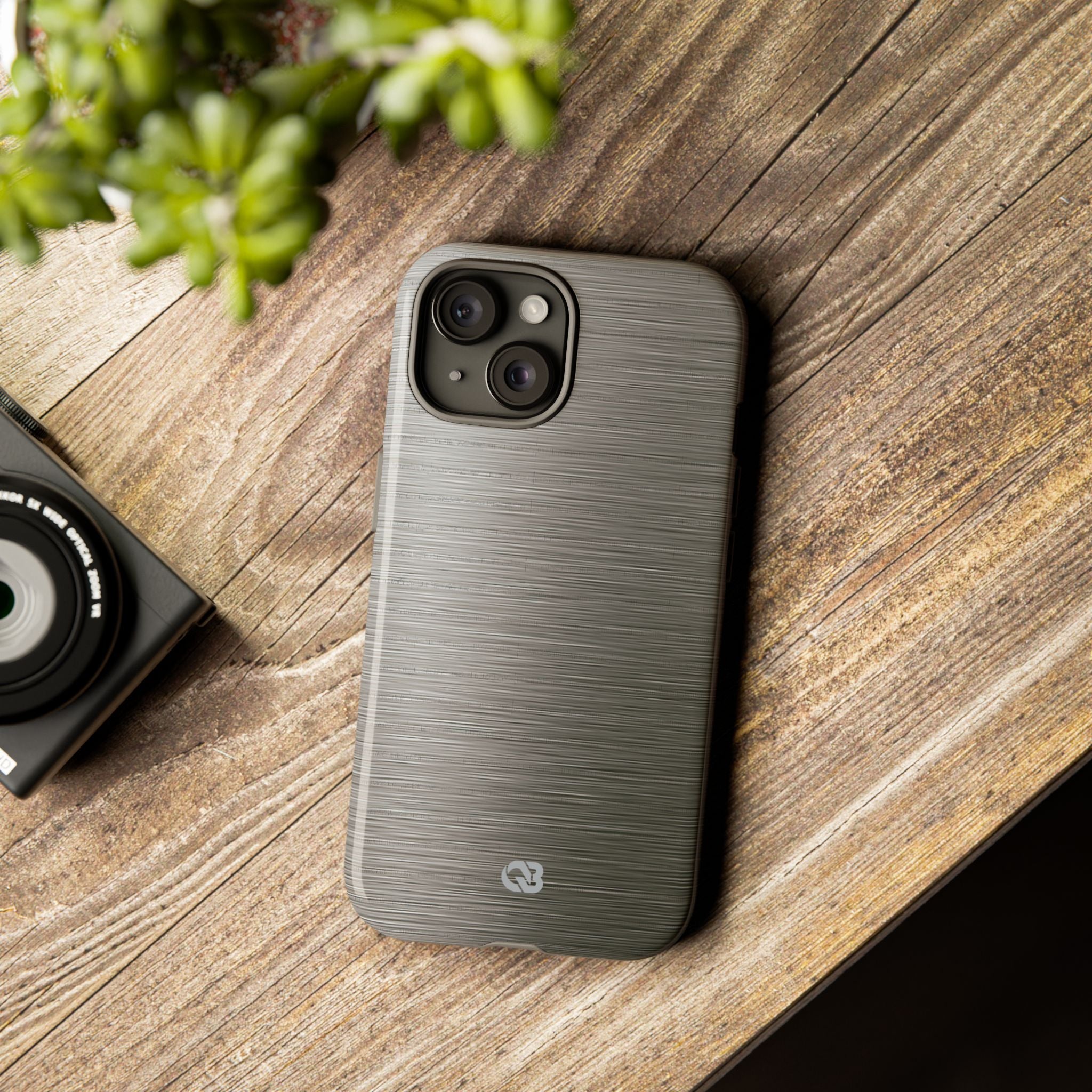 Grey Tough Phone Case for iPhone - Brushed Industrial Steel
