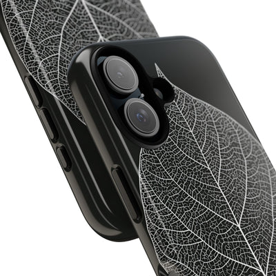 Black Tough Phone Case for iPhone - Bleached Leaf Lattice