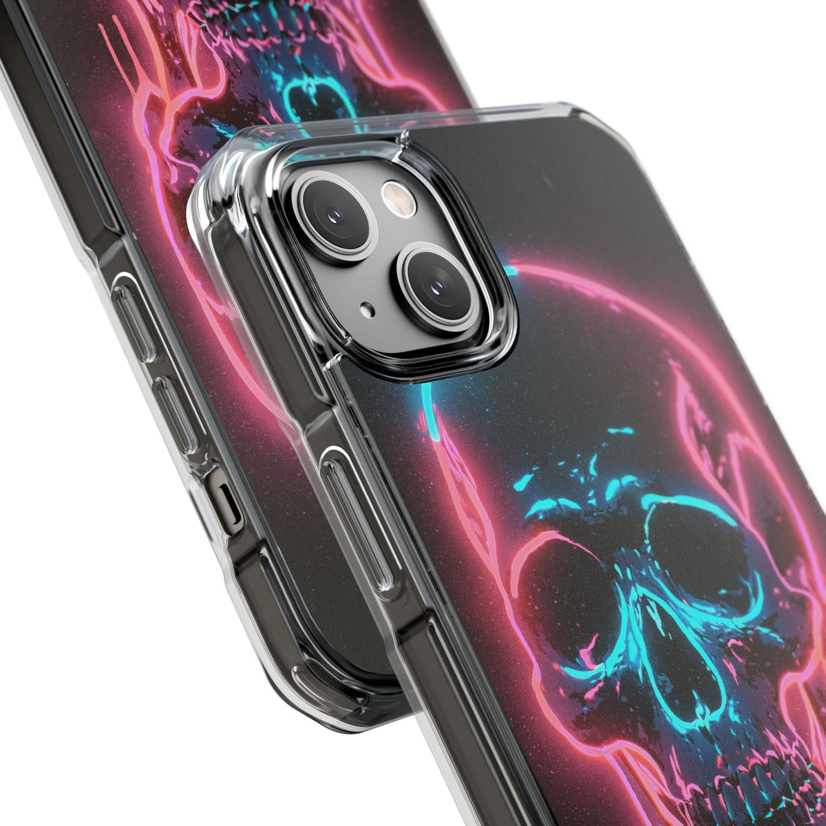 Neon Drip Skull · Clear Impact Magnetic Phone Case for iPhone · Black