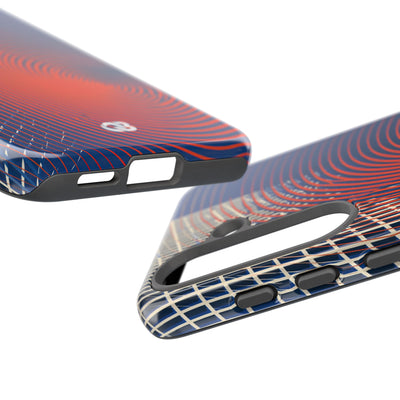 Blue Tough Phone Case for Samsung - Orange Orbit Grid