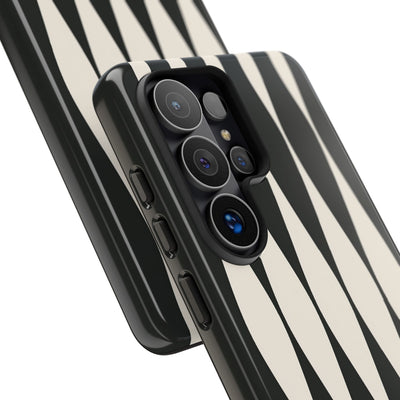 Black Tough Phone Case for Samsung - Ivory Spindle Grid