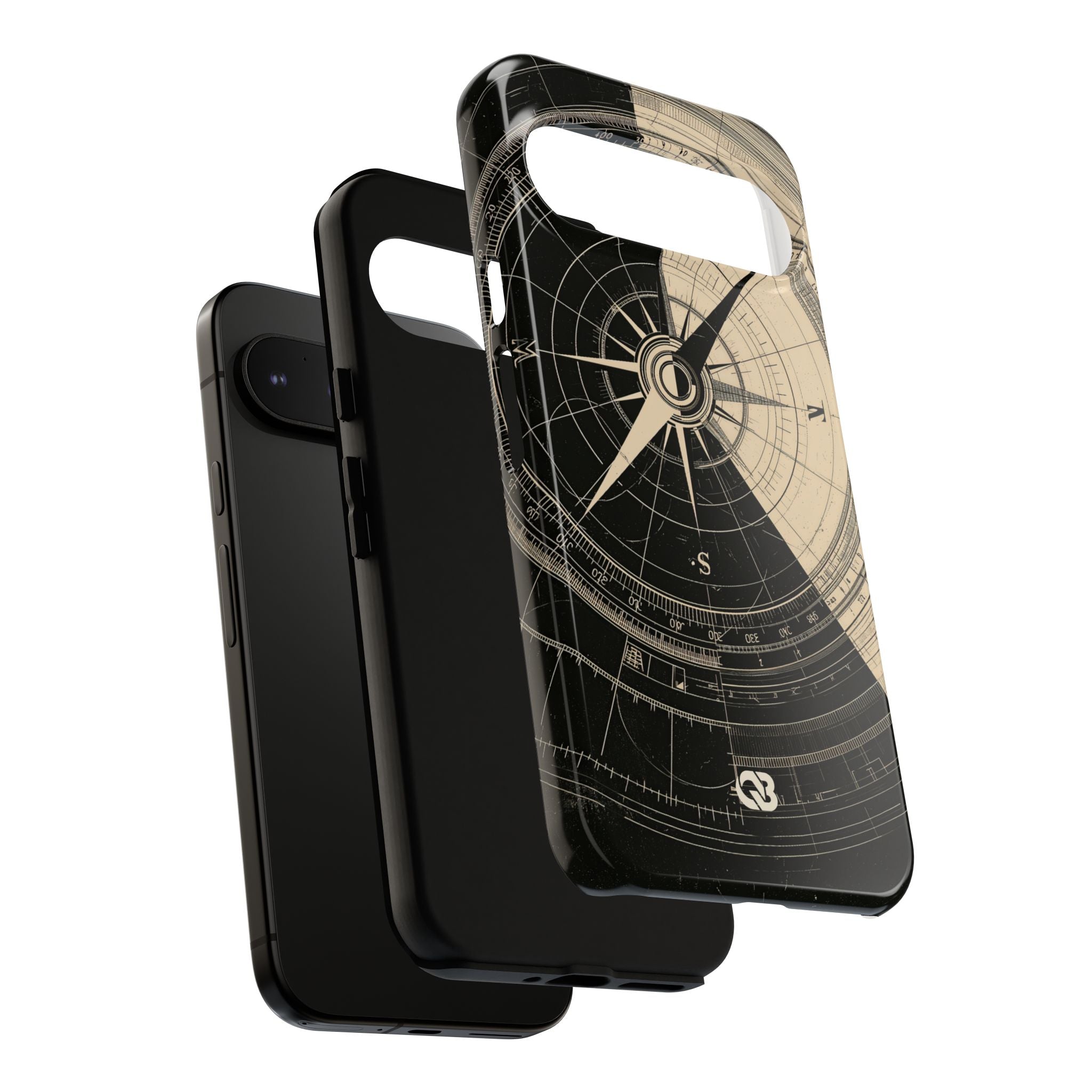 Beige Tough Phone Case for Google Pixel - Obsidian Nautical Blueprint
