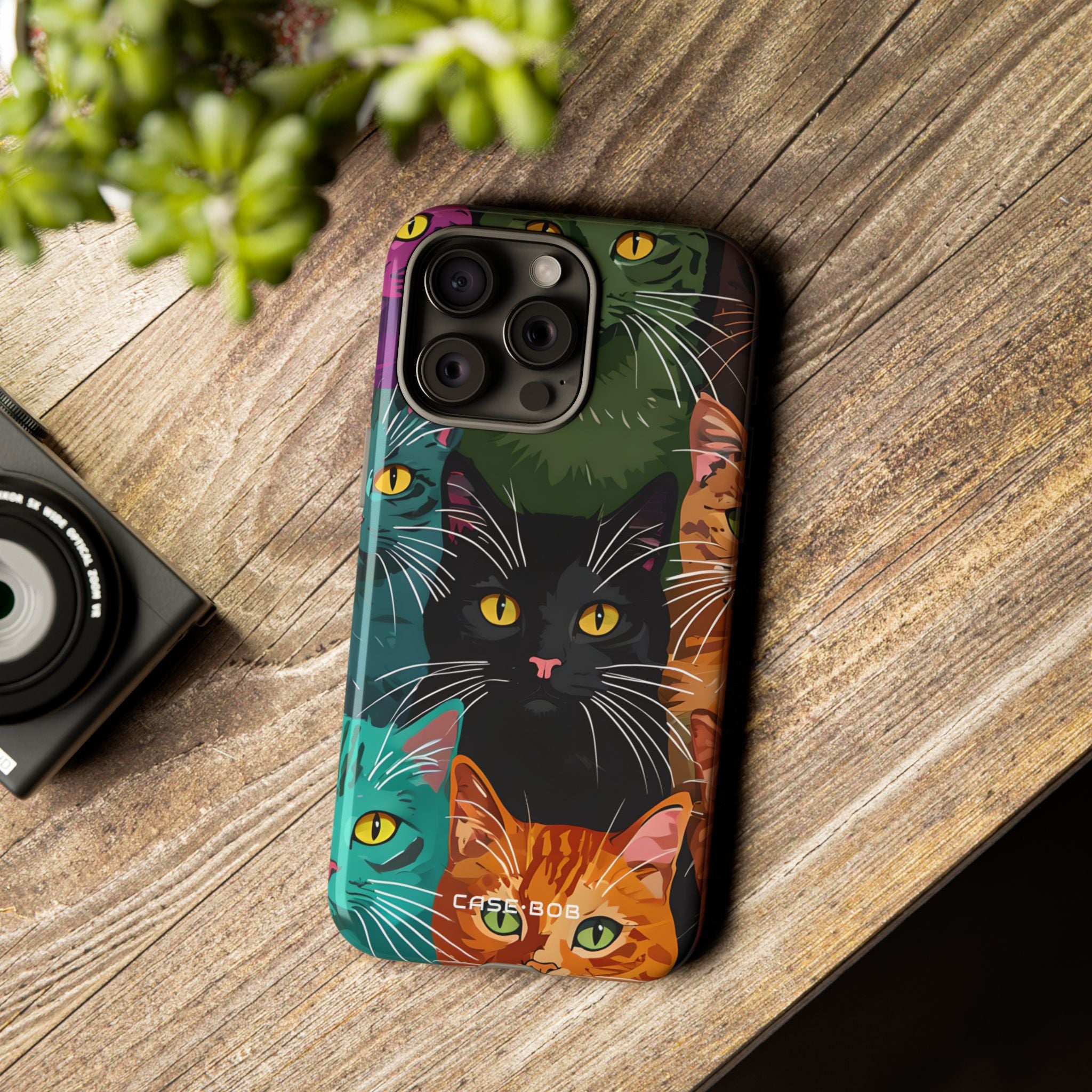 Teal Cat Grid iPhone 15 Pro Max Case - Tough