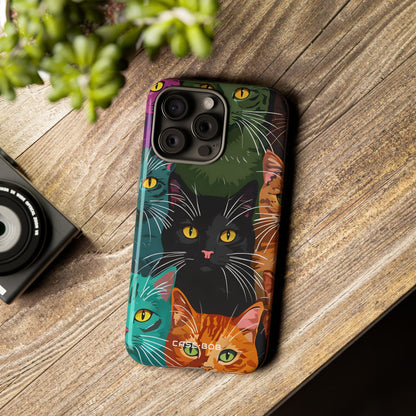 Teal Cat Grid iPhone 15 Pro Max Case - Tough