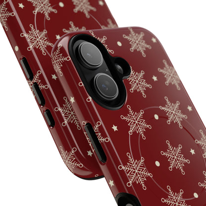 Cream Snowflake Crimson iPhone 17 Case - Tough+ - CASE•BOB